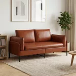 Dvita&scaron;kė sofa Blizgus Rudas 188 x 81 x 89 cm Dirbtinė oda