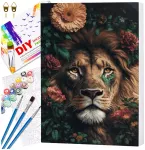 Tapyba pagal numerius su rėmu 40 x 50 cm &bdquo;Liūtas gėlėse&ldquo; TP53