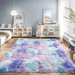 Lanyesky pūkuotas kilimas svetainei, neslystantis kailinis kilimas, pūkuotas mink&scaron;tas modernus dirbtinio kailio dažytas kilimas vaikų kambariui, miegamojo kilimas (&scaron;viesiai violetinis, 80 x 160 cm)