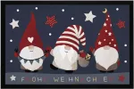 Moonworks&reg; Durų kilimėlis Merry Christmas Gnome Stars Winter Motif Gnomes Dwarfs Neslystantis ir plaunamas juodas 60 x 40 cm