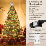 Helesin Kalėdinės eglutės lemputės su žvaigžde vir&scaron;uje, 410 Led kalėdinių lempučių su laikmačio funkcija ir 8 režimais, 2 m &times; 16 &scaron;viesos juostų su nuotolinio valdymo pulteliu vidaus kalėdinei dekoracijai