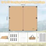 Wadeo Kempingo brezentas palapinei, neper&scaron;lampamas, 4 x 3 m, kempingo brezentas palapinei, apsauga nuo lietaus su stulpais, palapinės virvės, kempingo brezentas, itin lengvas, idealus kempingui, i&scaron;kyloms lauke - Khaki