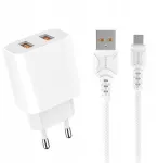 Tinklo įkroviklis 2.4a + Usb Micro laidas, baltas, De