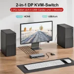 Unitek Dp Kvm jungiklis 2 kompiuteriams, 1 monitorius, Usb 3.0, 8k@60hz
