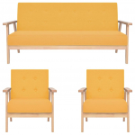 Sofa Sofos komplektas, 3 dalių, geltonos spalvos, audinys
