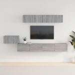 TV staliukas TV spintelių komplektas, 5 dalių, pilkas ąžuolo, mediena
