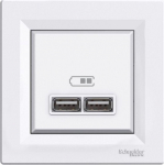 Ki&scaron;tukinė jungtis Schneider Electric Asfora USB LIZDAS, balta.