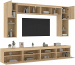 TV staliukas Sieninės TV spintelės su LED lemputėmis, 8vnt., ąžuolo spalvos