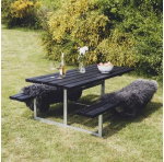 Nsh Nordic HORTUS stalų/suolų komplektas &bdquo;FRIGG&ldquo; juodai gruntuotas ir cinkuotas rėmas be atlo&scaron;o. Ilgis: 175 x plotis: 140 cm (801-081)