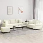 Sofa Sofos komplektas su pagalvėmis, 3 dalių, kreminis, aksomas