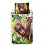 Patalynė bawełniana 140x200 Orangutan 7257 wesoła małpka liście palmy poszewka 70x90