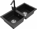 Gold Granitinė virtuvinė plautuvė Mexen Mario su mai&scaron;ytuvu ir sifonu, Metallic juodas/auksinis+Juodas