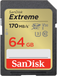 Atminties kortelė SanDisk 64GB Extreme SDXC Speicherkarte, 170MB/s & 80MB/s Lese/Schreibgeschwindigkeit, UHS-I, Class 10, U3, V30