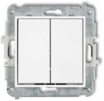 Karlik Elektrotechnik 25MWP-44.1 MINI Įprastai atidaromas jungiklio mechanizmas, žvakidė (du mygtukai be piktogramų, bendras maitinimo &scaron;altinis) matinė balta 25MWP-44.1