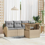 Lauko baldų komplektas Sodo Sofų Rinkinys su saugykla 5 pcs Smėlio Poli ratanas