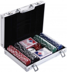 HOMCOM pokerio lagaminas, 200 pokerio žetonų, 2 kortų kaladės, 5 kauliukai, aliumininis lagaminas, polistirenas, 29,5x20,5x6,5 cm, žaidimų vakarams