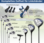 Bonideco Select Pilnas golfo lazdų ir krep&scaron;ių rinkinys kairiarankiams vyrams, ne&scaron;iojamas lengvas golfo stovo krep&scaron;ys mėlynas