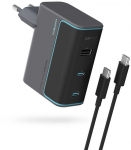 Cuktech CUKAD1003EUG GaN 100W sieninis įkroviklis 2 x USB-C 1 x USB-A su USB-C laidu - pilkas
