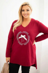 Women's blouse with a longer back and print burgundy