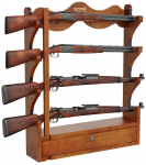 Medinis &scaron;autuvų laikiklis, sieninis, 4 vietos, &scaron;viesiai raudonas, spyna, ginklų saugykla, medinis ginklų stovas, &scaron;autuvams