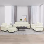Sofa Sofos komplektas su pagalvėlėmis, 4 dalių, kreminis, aksomas