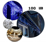 Happy People 100 LED 4 metrai lempučių lauko girlianda varvekliai su baltu laidu, mėlynos spalvos flash KK-9