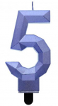 Blue &bdquo;Number Diamond Metallic Mėlyna&ldquo; žvakė &bdquo;5&ldquo;, torto formos