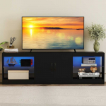 Promotions TV staliukas, 195x30x55 cm, juodas, LED ap&scaron;vietimas, su laikymo vieta