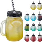 Bonideco Spalvingos &bdquo;Ball Mason Jar&ldquo; tipo kokteilių stiklinės su rankenėlėmis, 12 vnt.