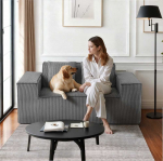 Dvivietė sofa, velvetinė sofa su ki&scaron;eninėmis spyruoklėmis, nereikia surinkti, pilka maža sofa svetainei, miegamajam, biurui, mink&scaron;tas baldas