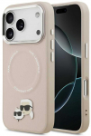 Dėklas Karl Lagerfeld case Magsafe PU case with Karl&Choupette heads pins logo and metal camera buttons for iPhone 17 Pro beige