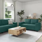 Sofa Dviejų dalių sofos komplektas su pagalvėlėmis, tamsiai žalias audinys