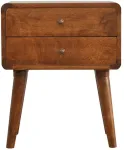 Artisan Furniture Lenktas mango medienos naktinis staliukas su 2 stalčiais, ka&scaron;tono atspalvio