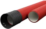 Raudonas gofruotas vamzdis D32 / d22 su virve Ecopipe (be halogenų, 50m)