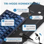 Rk royal kludge rk98 mechaninė belaidė žaidimų klaviatūra 2.4g/bluetooth 5.1/usb-c rgb ap&scaron;viesta voki&scaron;ka qwertz i&scaron;dėstymo 100 klavi&scaron;ų kar&scaron;tai keičiamų red switch, mėlyna