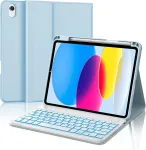 Iveoppe dėklas su klaviatūra, skirtas ipad a16 11 kartos 2025/10 kartos 2022, bluetooth magnetinė klaviatūra, skirta ipad 11-osios/10-osios kartos (11/10,9 colio), 7 spalvų ap&scaron;vietimas, qwertz i&scaron;dėstymo klaviatūra, mėlyna