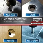 Weliqu Grąžtas su įgilinimu 90&deg; skersmuo 6,3&ndash;20,5 mm, pagamintas i&scaron; Hss-g plieno, itin a&scaron;trus, grąžtų su įgilinimu/nuėmimo rinkinys medienai, metalui, plastikui, rinkinys tvirtoje Abs dėžutėje, 6 vnt., Din 335 C