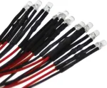 10 x 3 mm led, 12 voltų, &scaron;iltai balta (3000 k); su 20 cm jungiamuoju kabeliu ir integruotu nuolydžio rezistoriumi
