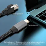Usb-c į Rj45 tinklo prailginimo laidas, 3m, 1000 Mbps