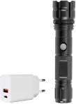 PNI Adventure F10 aliumininis žibintuvėlis su 6W LED, 500lm, iki 200m fokusavimu, su baterija ir PNI CHG300 maitinimo adapteriu su USB C prievadu, QC3.0, PD3.0, PPS ir USB-A prievadu, 30W