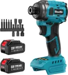 Seesii 21 V akumuliatorinis suktuvas su maksimaliu 220 N.m sukimo momentu, 1/4 colio akumuliatorinis suktuvas su dviem 4.0 Ah baterijomis, 0-3250 Rpm reguliuojamas greitis, 10 antgalių rinkinys
