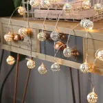 Enlace marokieti&scaron;kos dekoratyvinės lemputės, 3 m, 20 led metalinių kamuoliukų, dekoratyvinės lemputės, maitinamos baterijomis, marokieti&scaron;kos dekoratyvinės lemputės vidaus ir lauko vestuvių kalėdų gimtadienio vakarėlio dekoravimui, &scaron;ilta balta