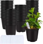Augshy juodi plastikiniai vazonai, 75 vnt., 15 cm, plastikiniai vazonai su 100 etikečių, plastikiniai daiginimo vazonai sukulentams, daigams, augininiams persodinti