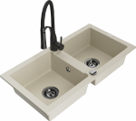 Granitinė virtuvinė plautuvė Mexen Mario su mai&scaron;ytuvu ir sifonu, rusvai gelsvas+Juodas