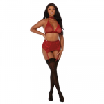 Dreamgirl Leg Avenue Fishnet & Lace 4-Piece Lingerie Set with Velvet Trim One Size