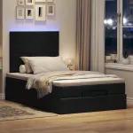 Osmanų lova su čiužiniu ir LED, juodas, 120x190cm, audinys