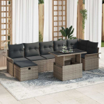 Lauko baldų komplektas Sodo Sofų Rinkinys su pagalve 8 pcs Pilka Poli ratanas