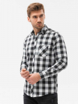 men's check shirt with long sleeves k282 - juodas