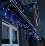 Happy People 200 LED 8 metrai lempučių lauko girlianda varvekliai su baltu laidu, mėlynos spalvos flash KK-10