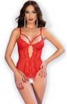 Chilirose Bodies Chilirose CR 4689 Lace Bodysuit Open Style Raudona Size S